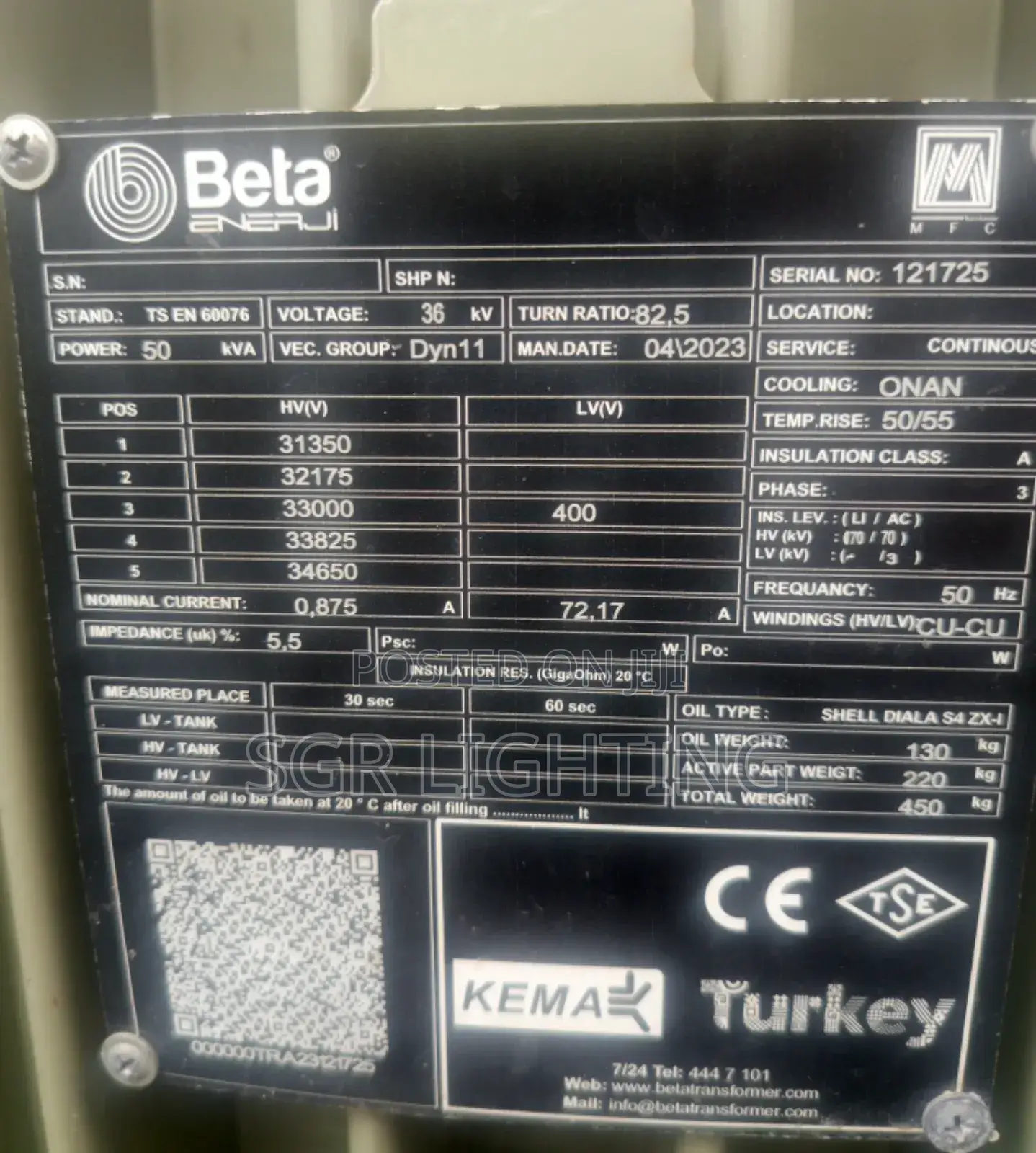 50kva 33kv/415v Beta Transformer 36kv