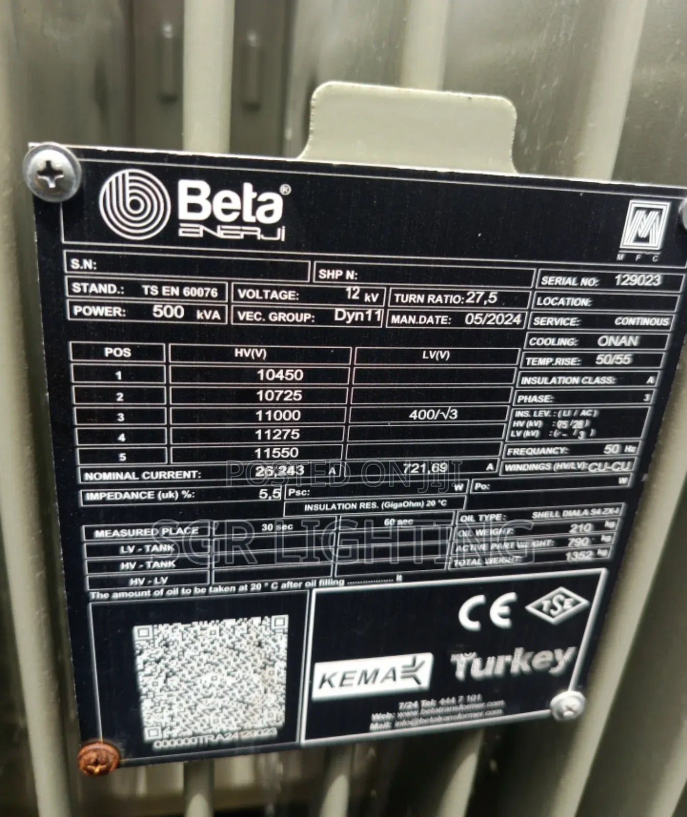500kva 11kv/415v Beta Transformer