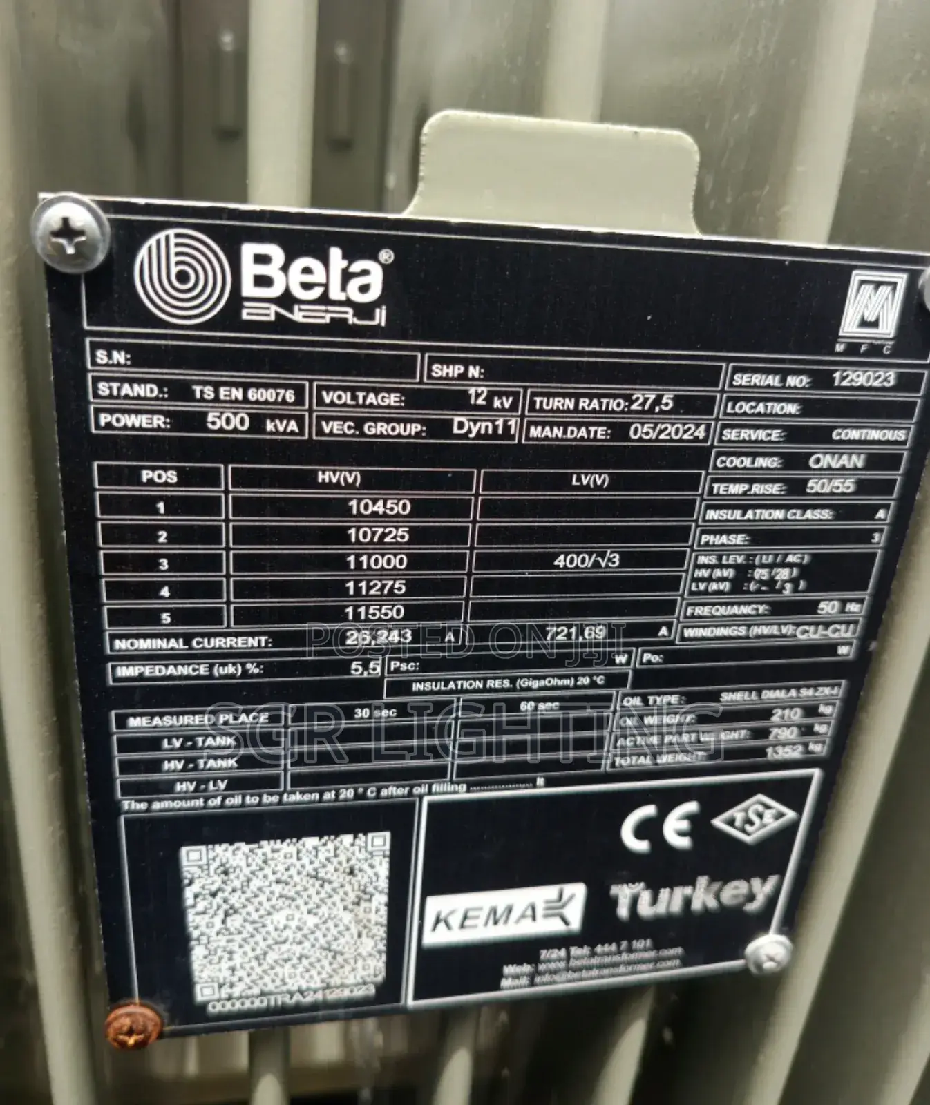 500kva 11kv/415v Beta Transformer