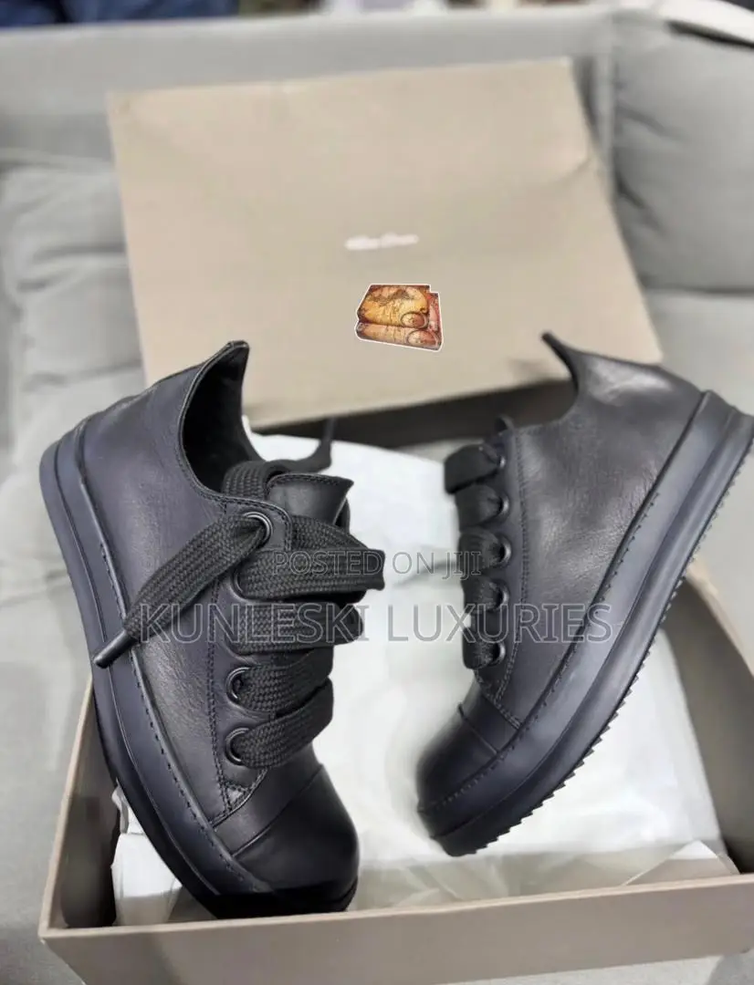 Original Rick Owens DRKSHDW Hexa Black Low Top Leather Sneakers