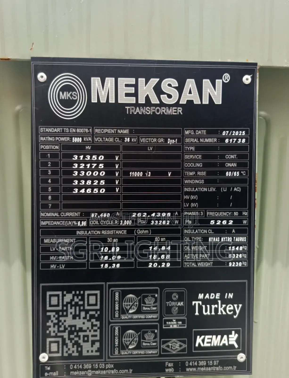 Meksan 5000kva 33kv/11kv Transformer