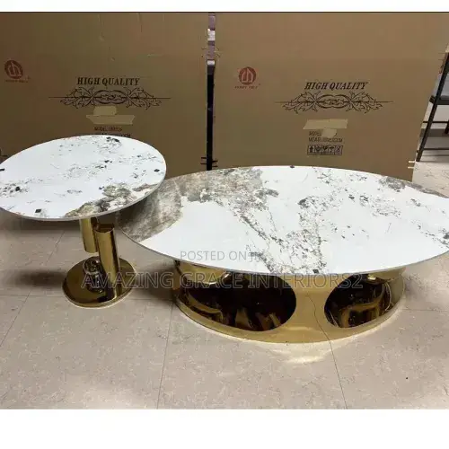 2-Piece Oval Coffee Table Set – Gold