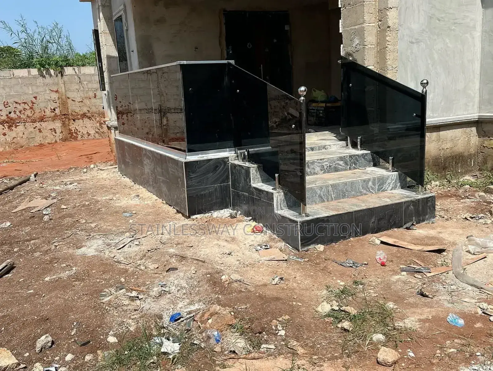 Entrance Black Glass Handrails