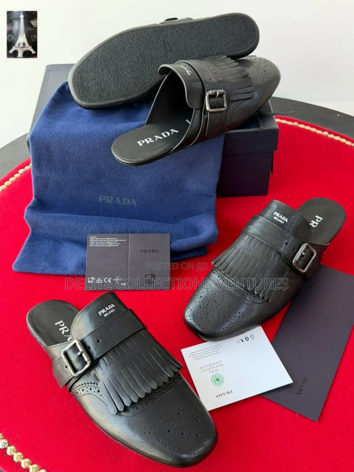 *Original Prada Shuffle Fringed Leather Mules Available in Store 
