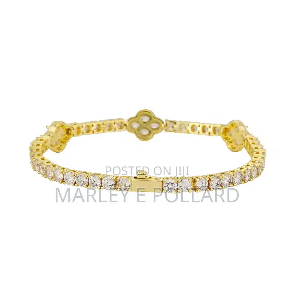 4mm Four Leaf Clover Quality Cz Iced Vca 18karat Gold Tennis Bracelet
