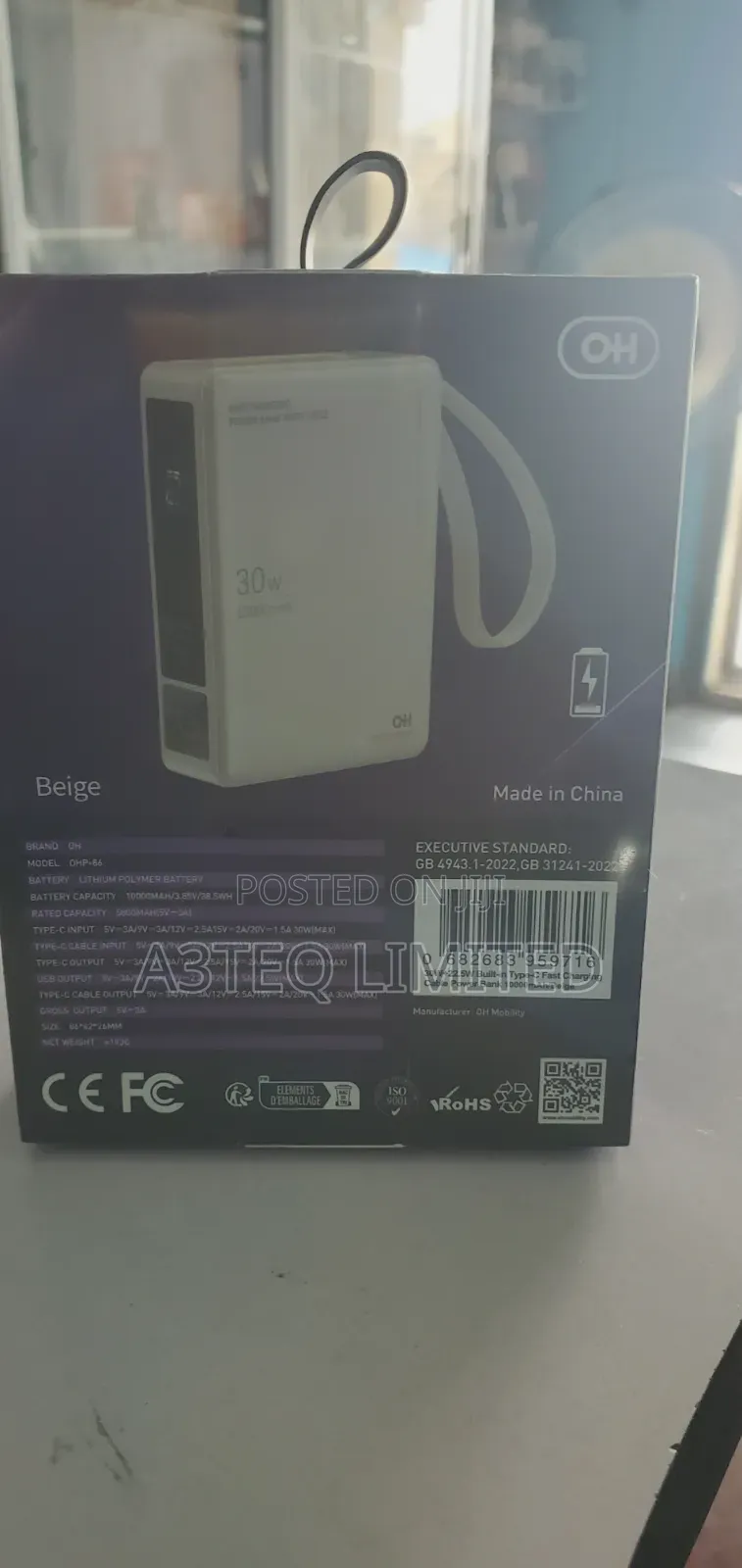 30watt 10,000mah Portable Power Bank