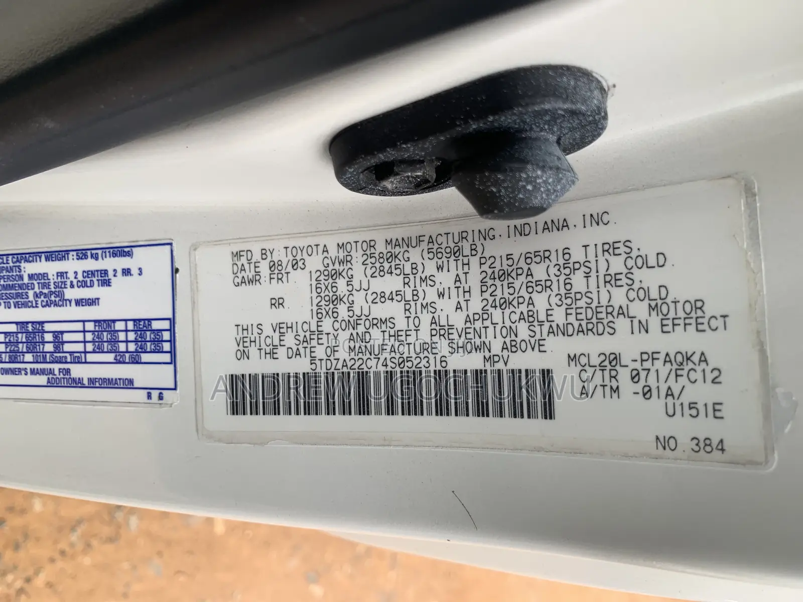 Toyota Sienna 2005 White