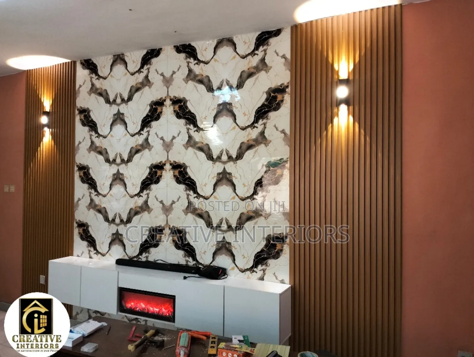 Fluted Panel With Floating Shelve Tv Console