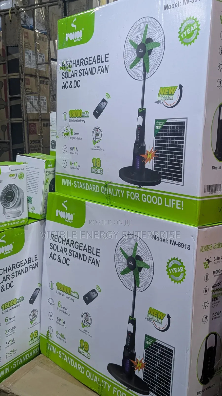 Iwin 18-Inch Rechargeable Solar Stand Fan (Model Iw-8918).
