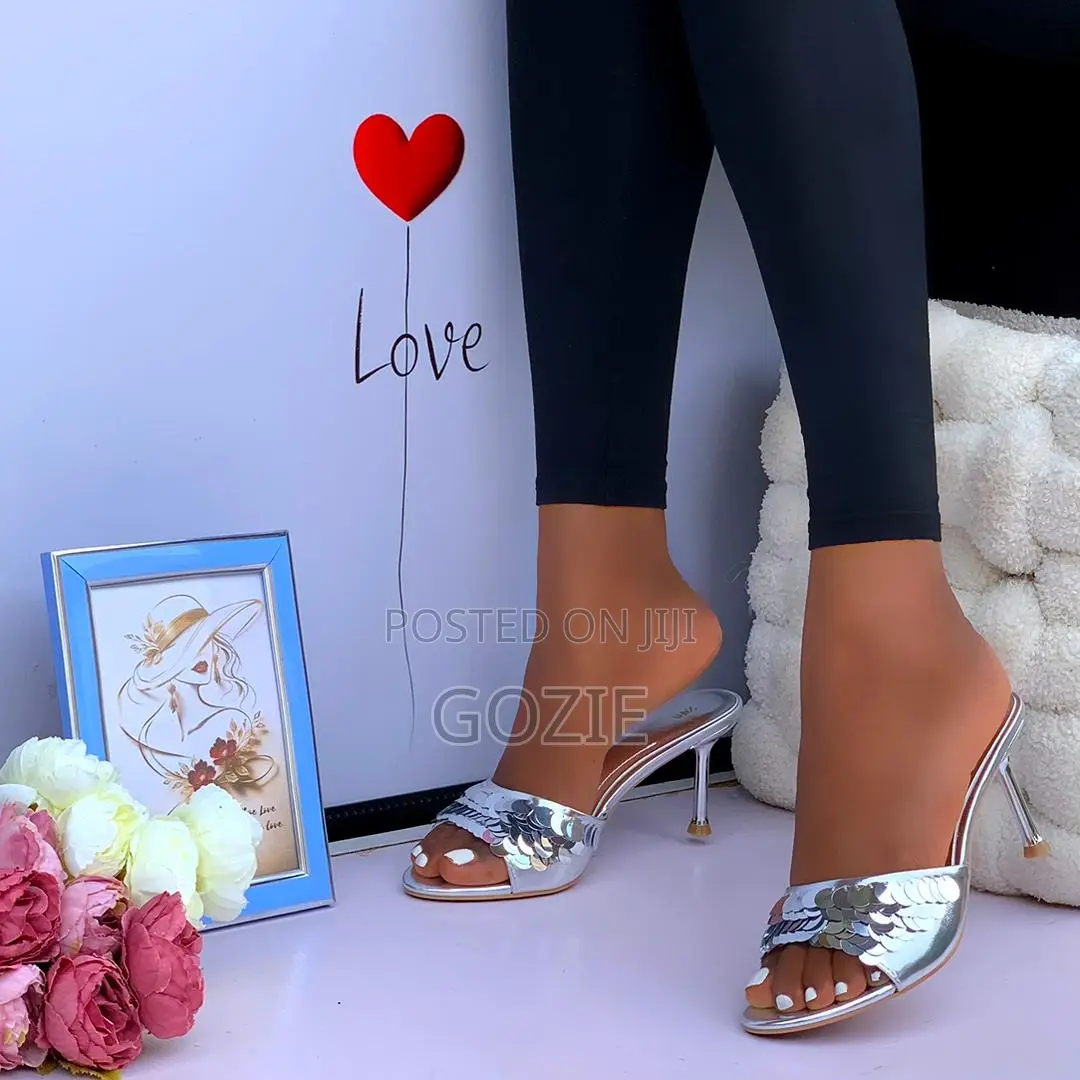 Beautiful Sequined Pencil Heel Slippers