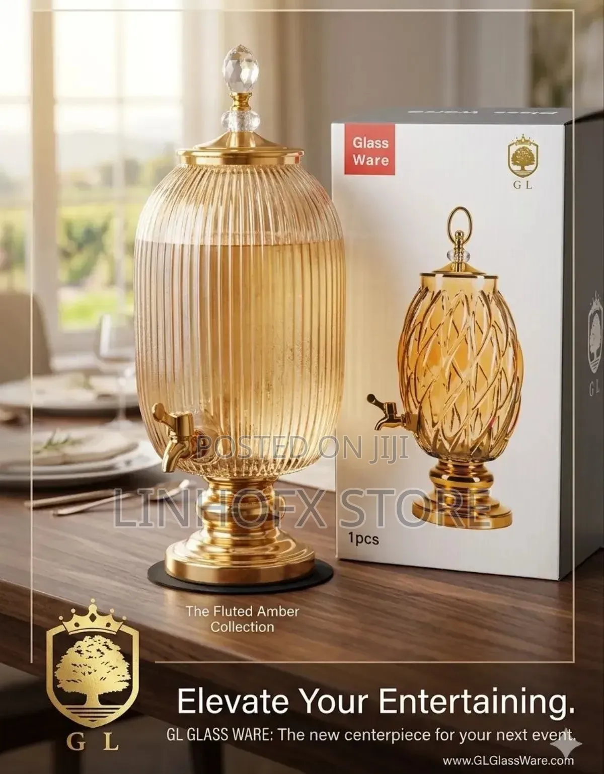 Flutted Glass Juice Dispenser