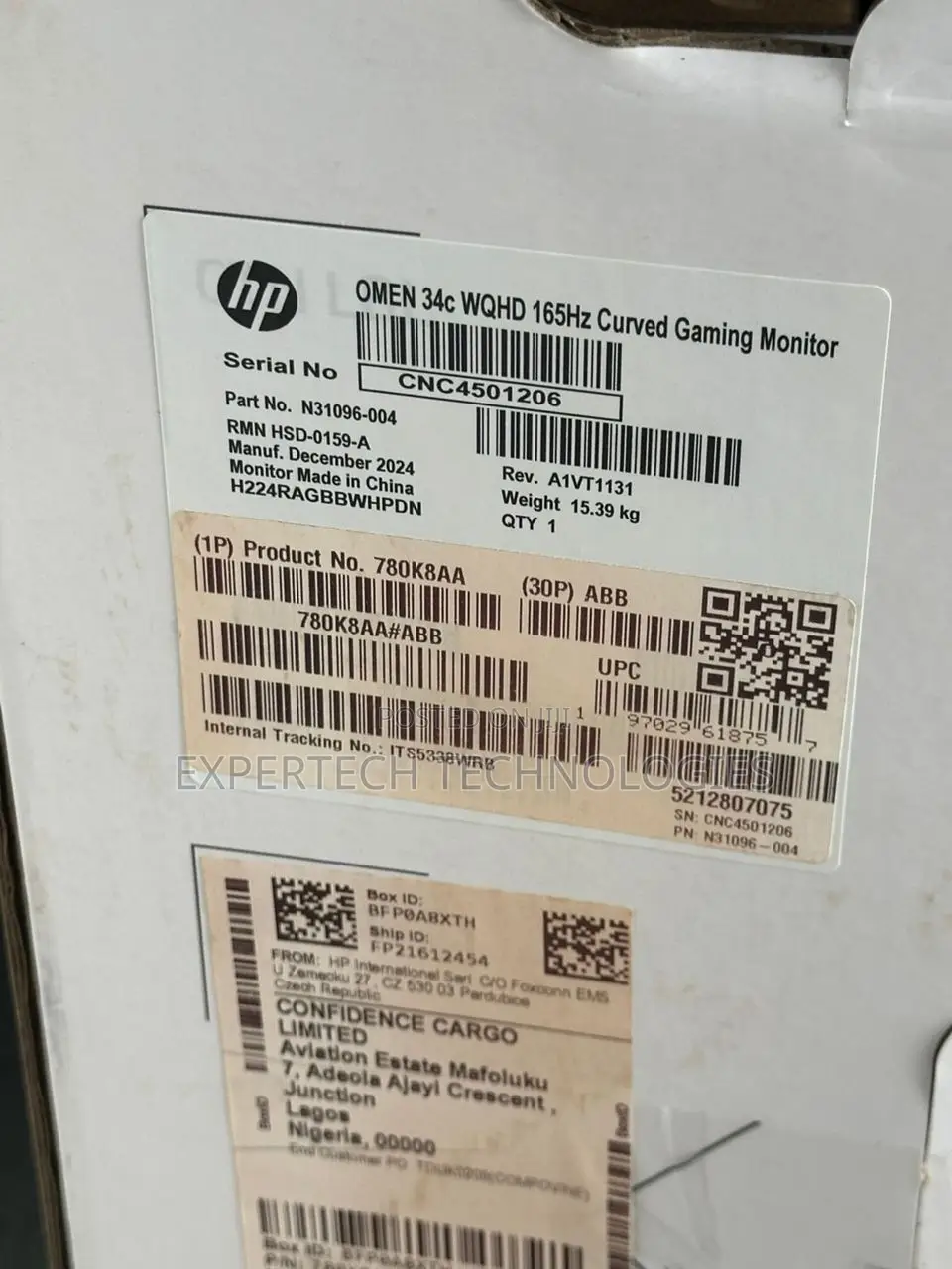 Hp Omen 34c Curved Gaming Monitor (780k8aa) 34" Diagonal WQHD