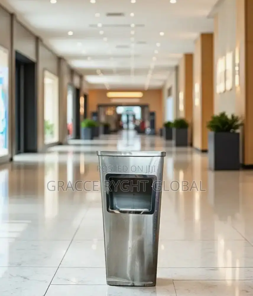 Hotel Lobby Commercial Square Metal Trash Bin With Ashtray