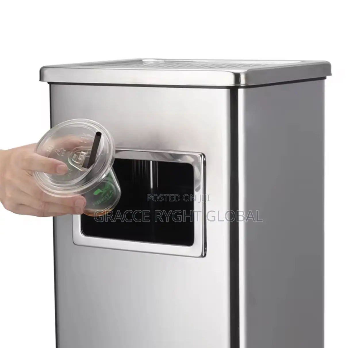 Hotel Lobby Commercial Square Metal Trash Bin With Ashtray