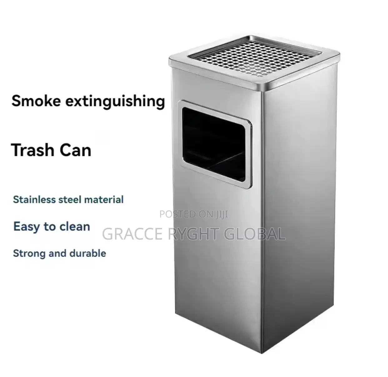 Hotel Lobby Commercial Square Metal Trash Bin With Ashtray