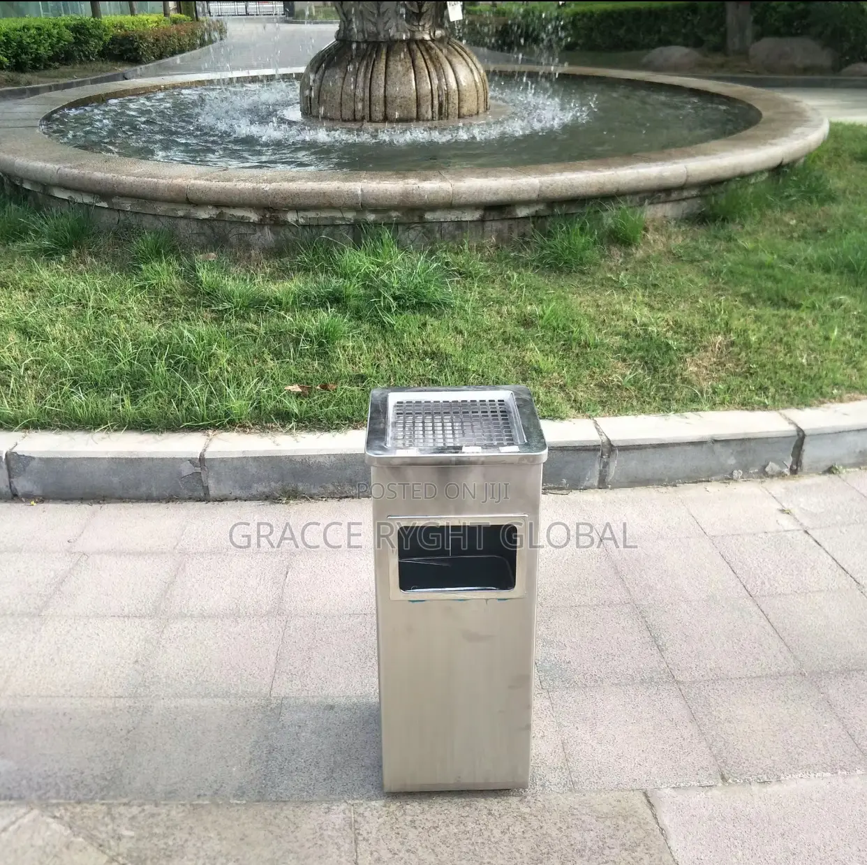 Hotel Lobby Commercial Square Metal Trash Bin With Ashtray
