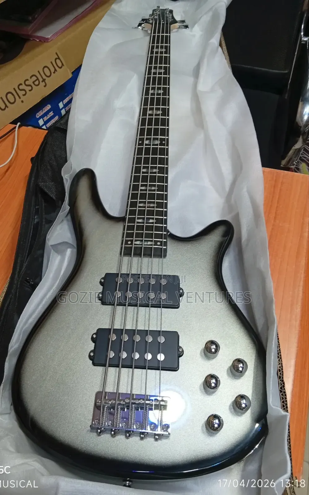 Black Grey 5 String Wellsound Passive Bass Guitar
