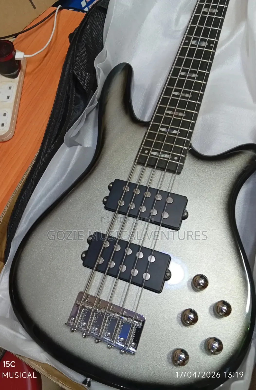Black Grey 5 String Wellsound Passive Bass Guitar