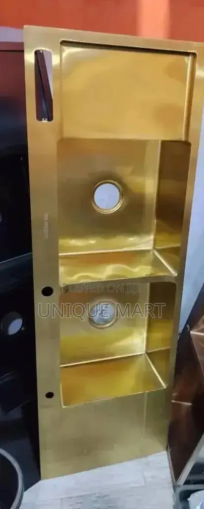50 by 150 Cm Large Gold Double Bowl Double Tray Sink With Accessories