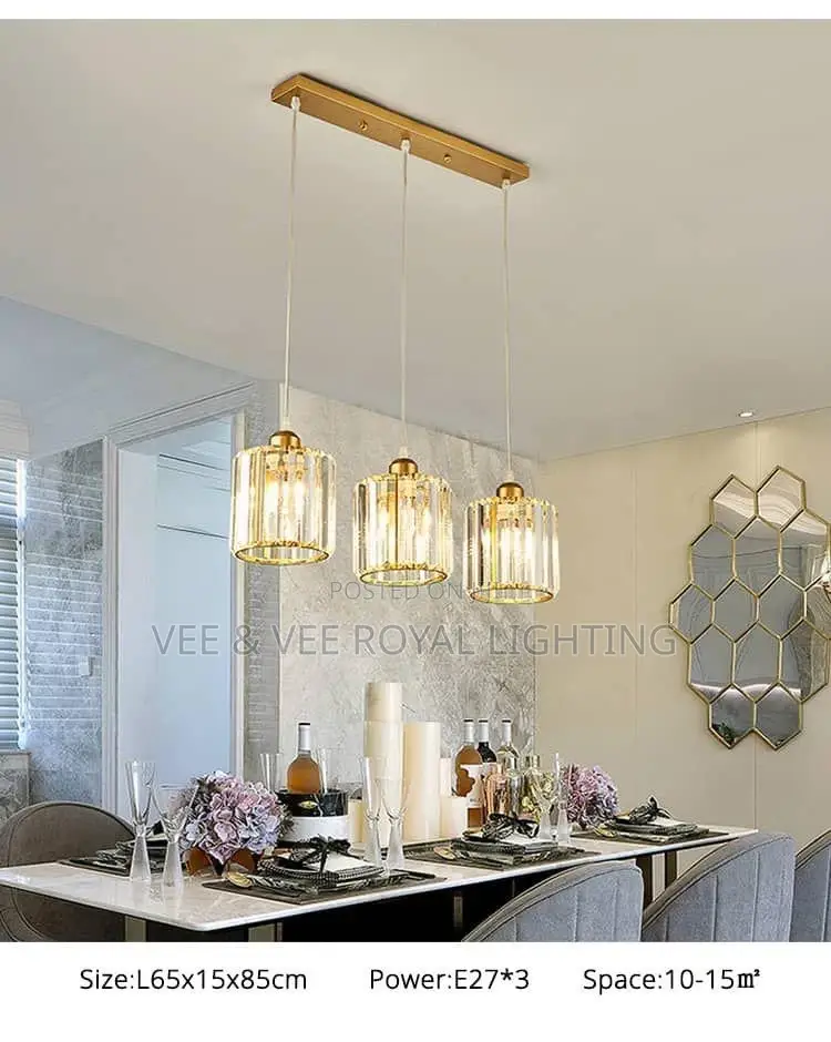 3 Drop Gold Crystal Pendant Light – For Dining and Kitchen