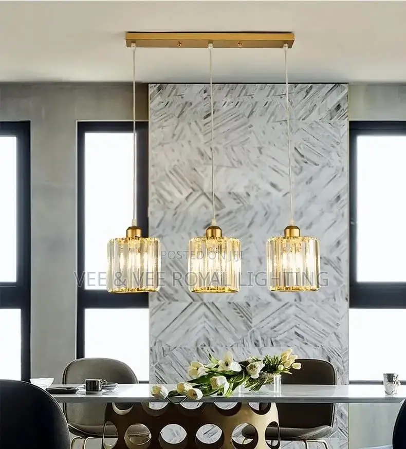 3 Drop Gold Crystal Pendant Light – For Dining and Kitchen
