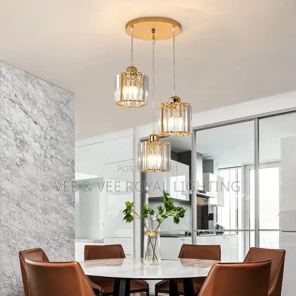 3 Drop Gold Crystal Pendant Light – For Dining and Kitchen