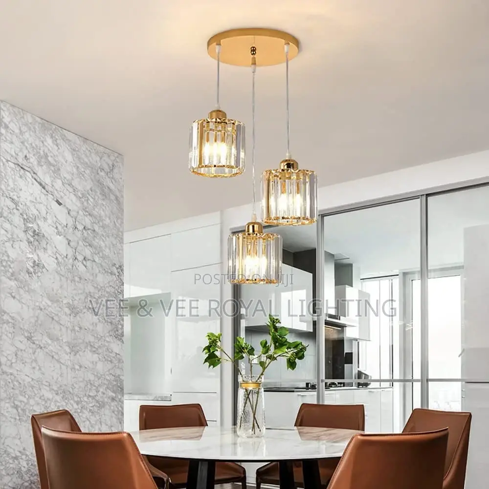 3 Drop Gold Crystal Pendant Light – For Dining and Kitchen
