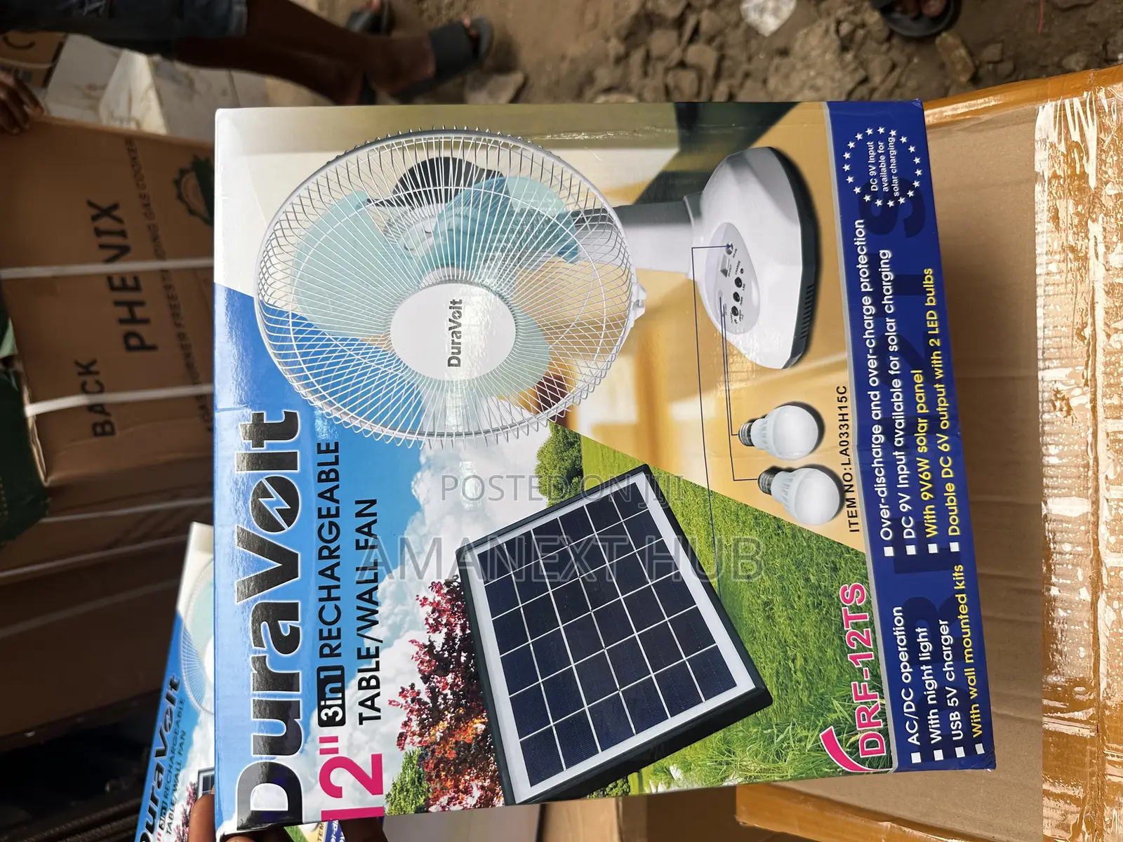 12inches Duravolt Solar/Rechargeable Fan