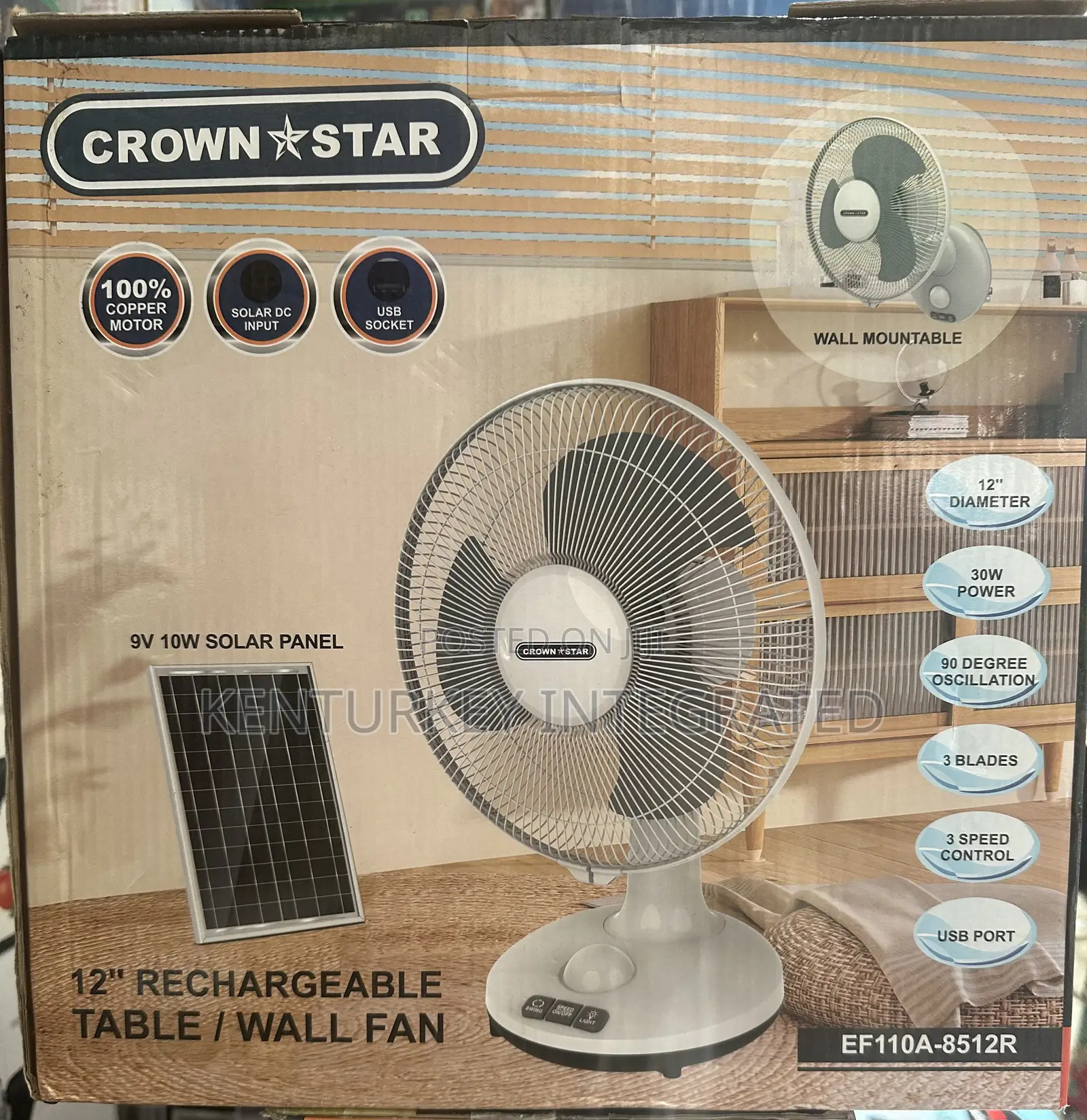 Crown Star Table Fan With Solar Panel