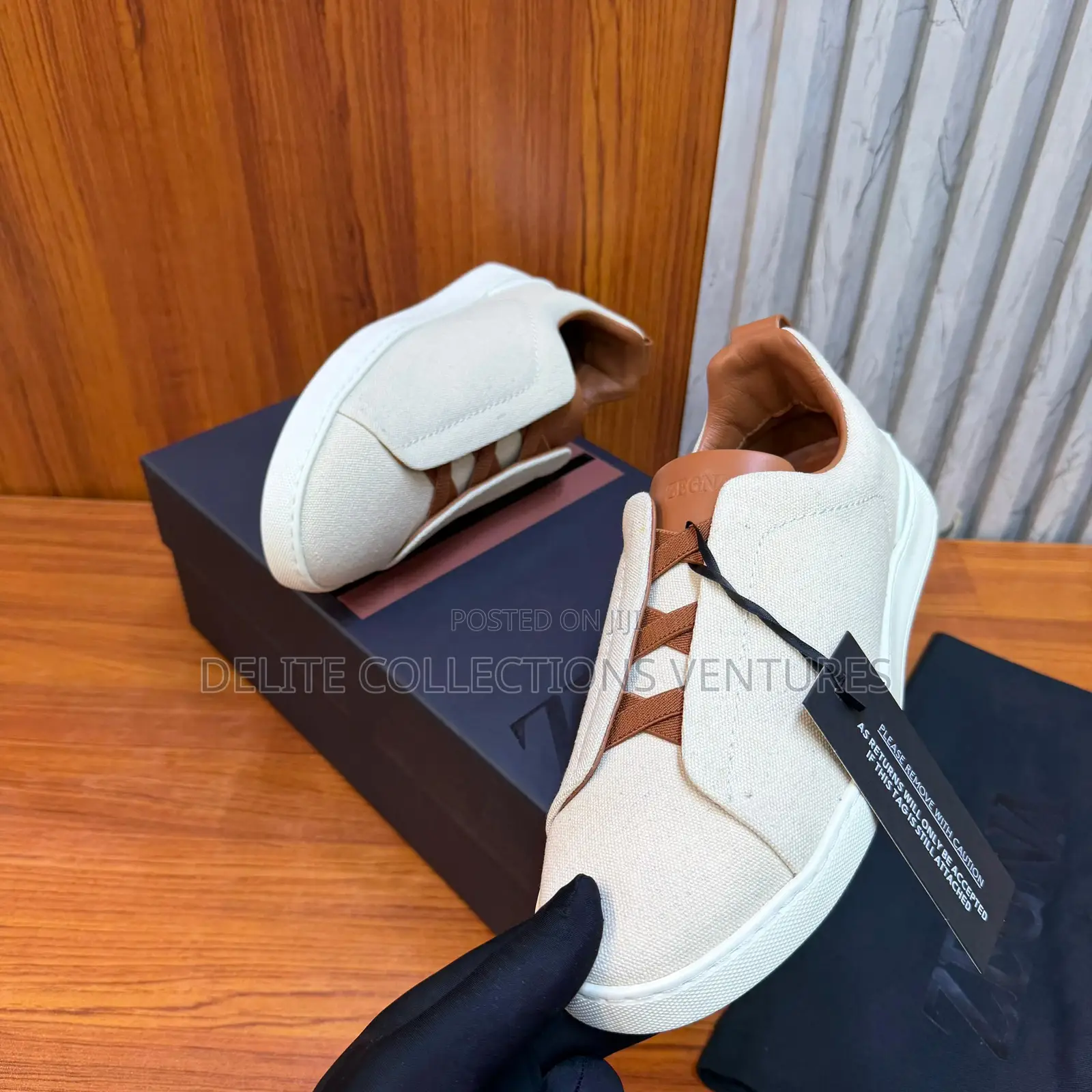 Zegna Dust White Cotton Linen and Leather Triple Stitchtm Sneakers