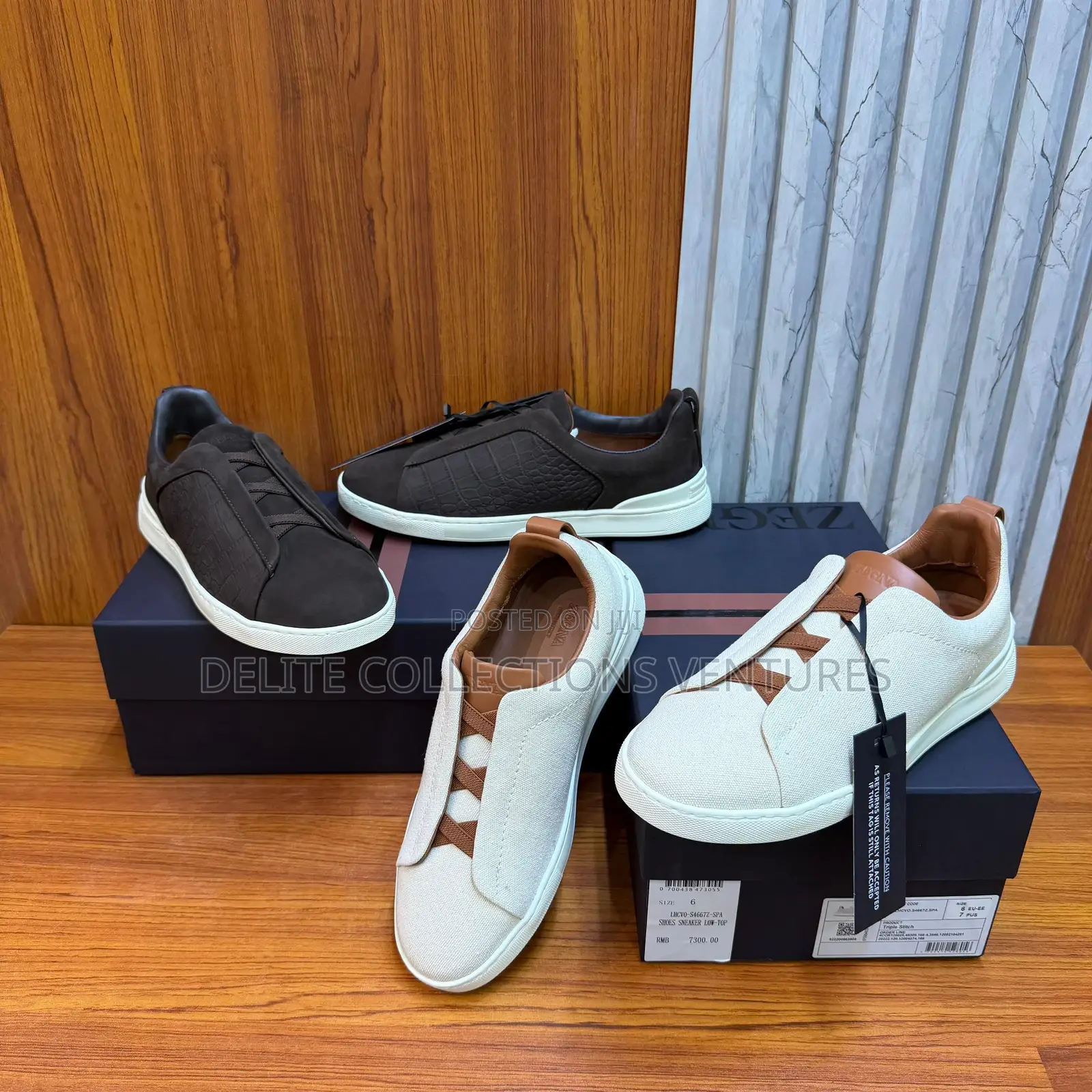 Zegna Dust White Cotton Linen and Leather Triple Stitchtm Sneakers