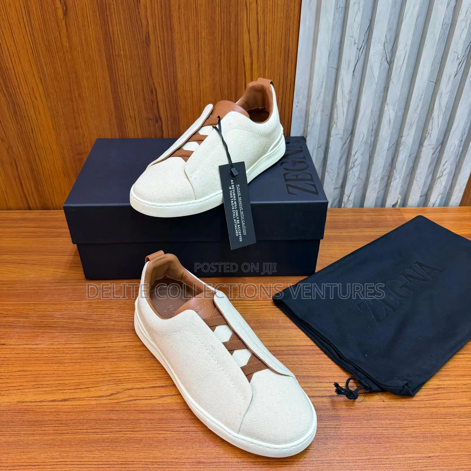 Zegna Dust White Cotton Linen and Leather Triple Stitchtm Sneakers