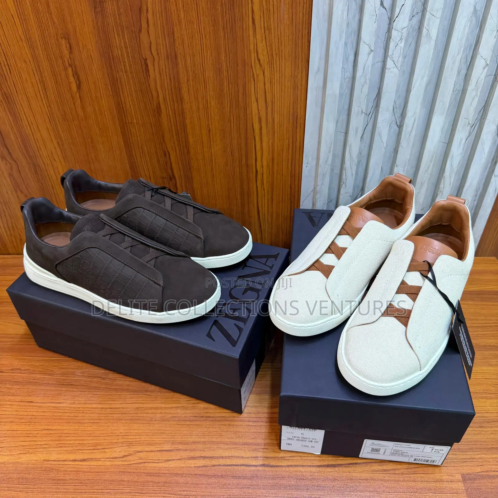 Zegna Dust White Cotton Linen and Leather Triple Stitchtm Sneakers