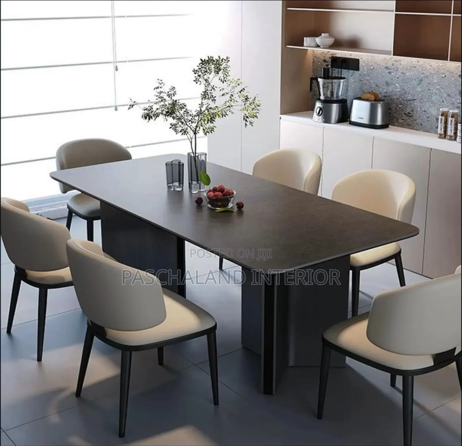 High-End Dining Set – Marble Top + Cushioned Chairs