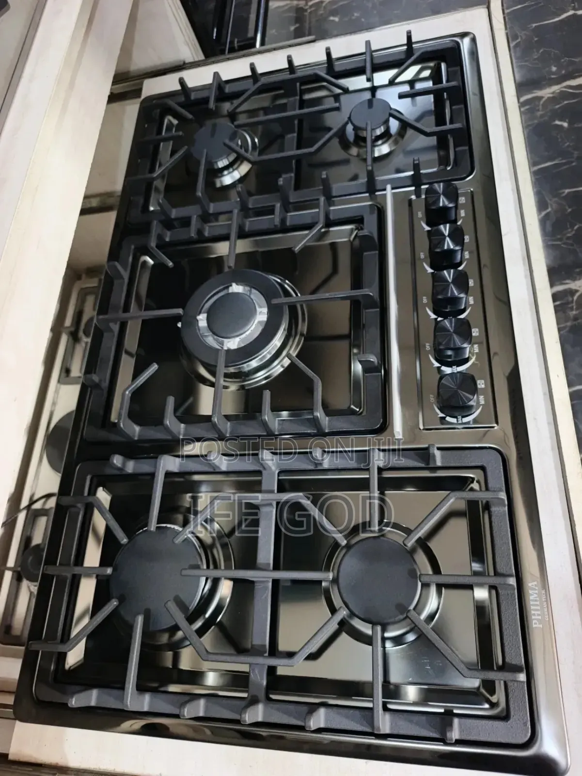 Original Phiima 90cm Built-in 5 Burners Black Stainless Steel Gas Hob