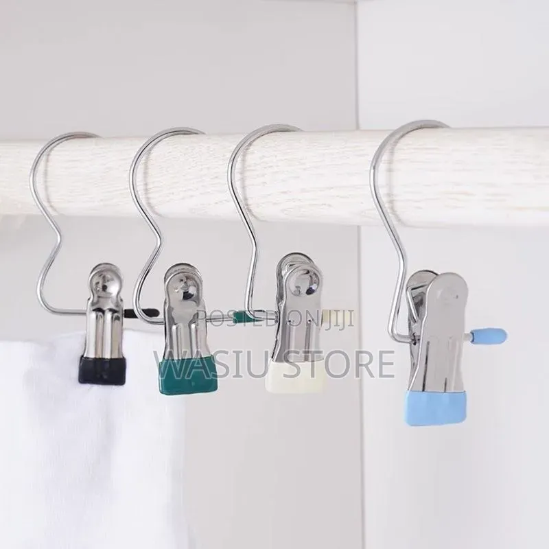 12pcs Stainless Steel Clothes Hanger Clips With S-Shaped Hooks