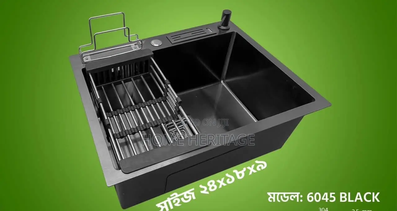 60x45 Black Kitchen Sink With Soap Dispenser/ Knife Rack