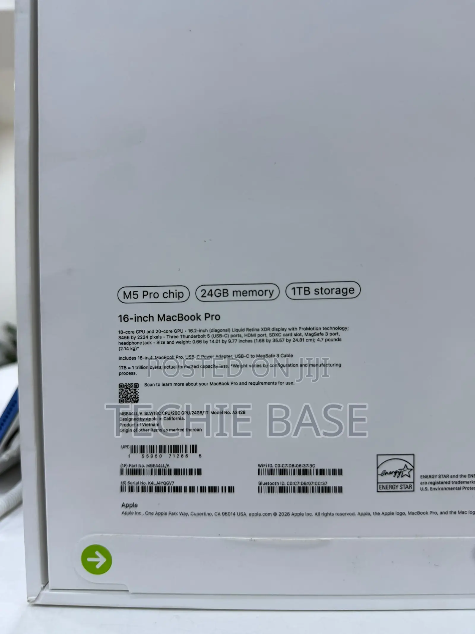 New Laptop Apple MacBook Pro 2026 M5 Pro 24GB Apple M5 Pro SSD 1T