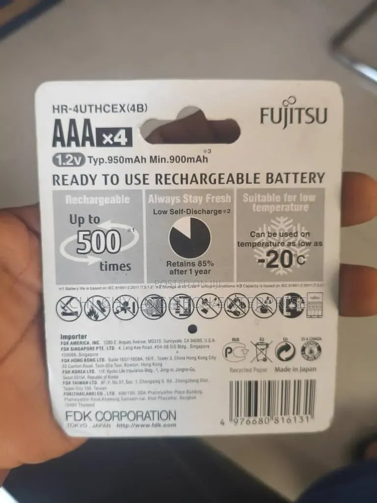Fujitsu 4 Aaa Rechargeable Batteries 950mah Pack Japan