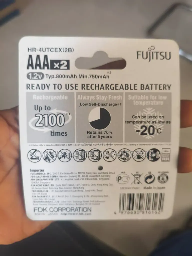 Fujitsu Aaa Rechargeable Battery 800mah Nimh Japan