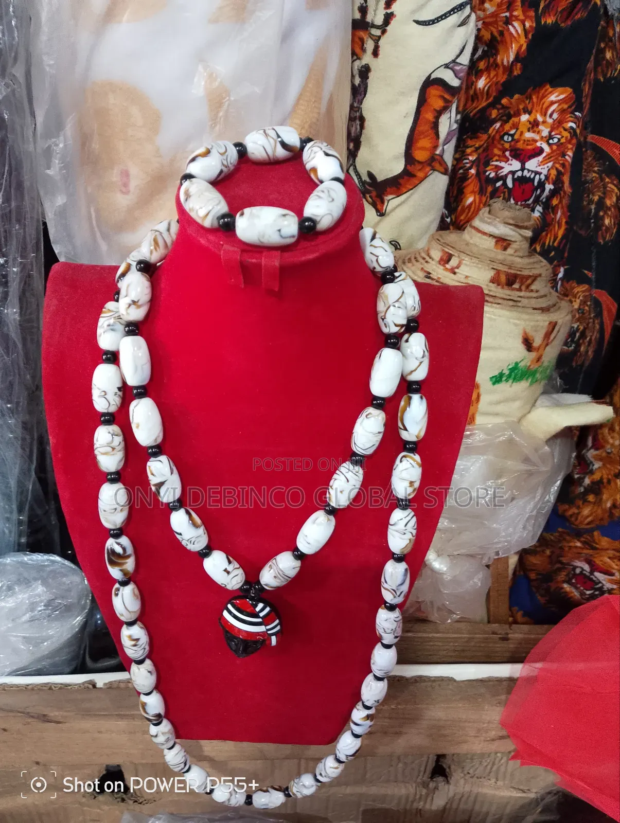 Igbo Bead With Red Cap Pendant Necklace With Hand Bead