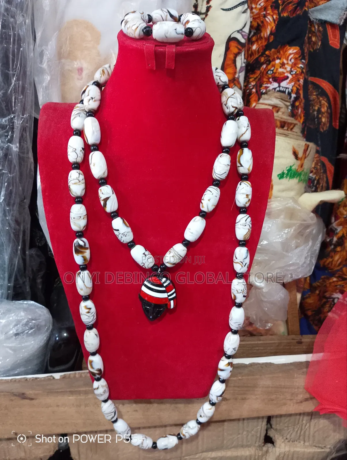 Igbo Bead With Red Cap Pendant Necklace With Hand Bead