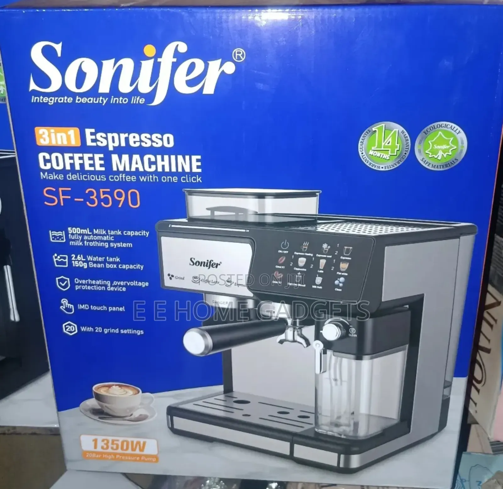 Sonifer 4 in 1 Espresso Coffee Machine With Integrated Coffee Grinder