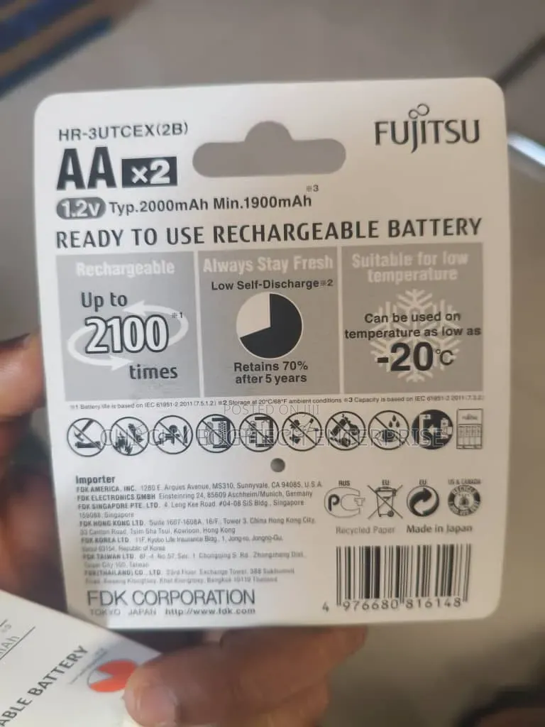 Fujitsu Aaa Rechargeable Battery 2000mah Nimh Japan