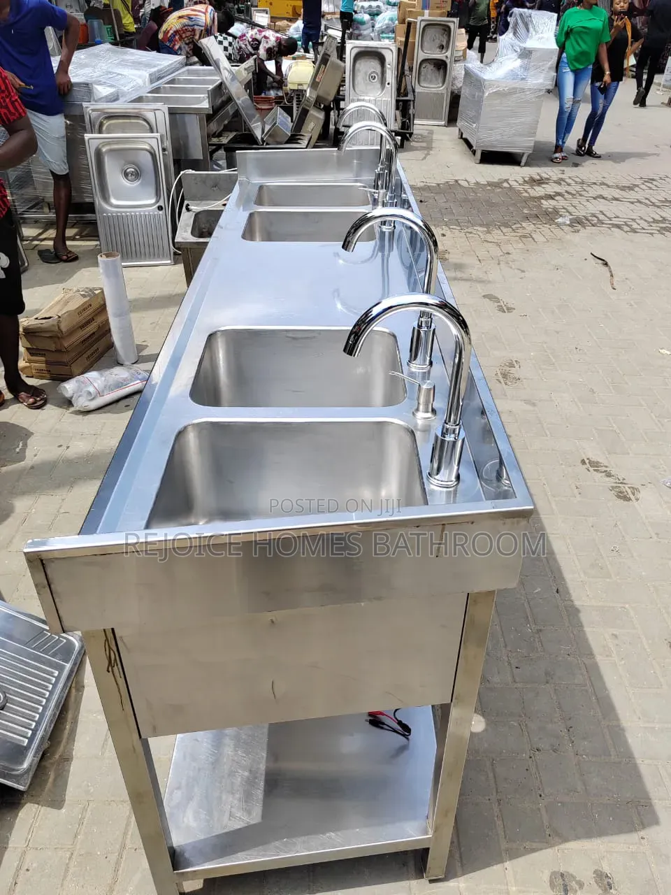 4-Tap Industrial Stainless Steel Double Kitchen Sink