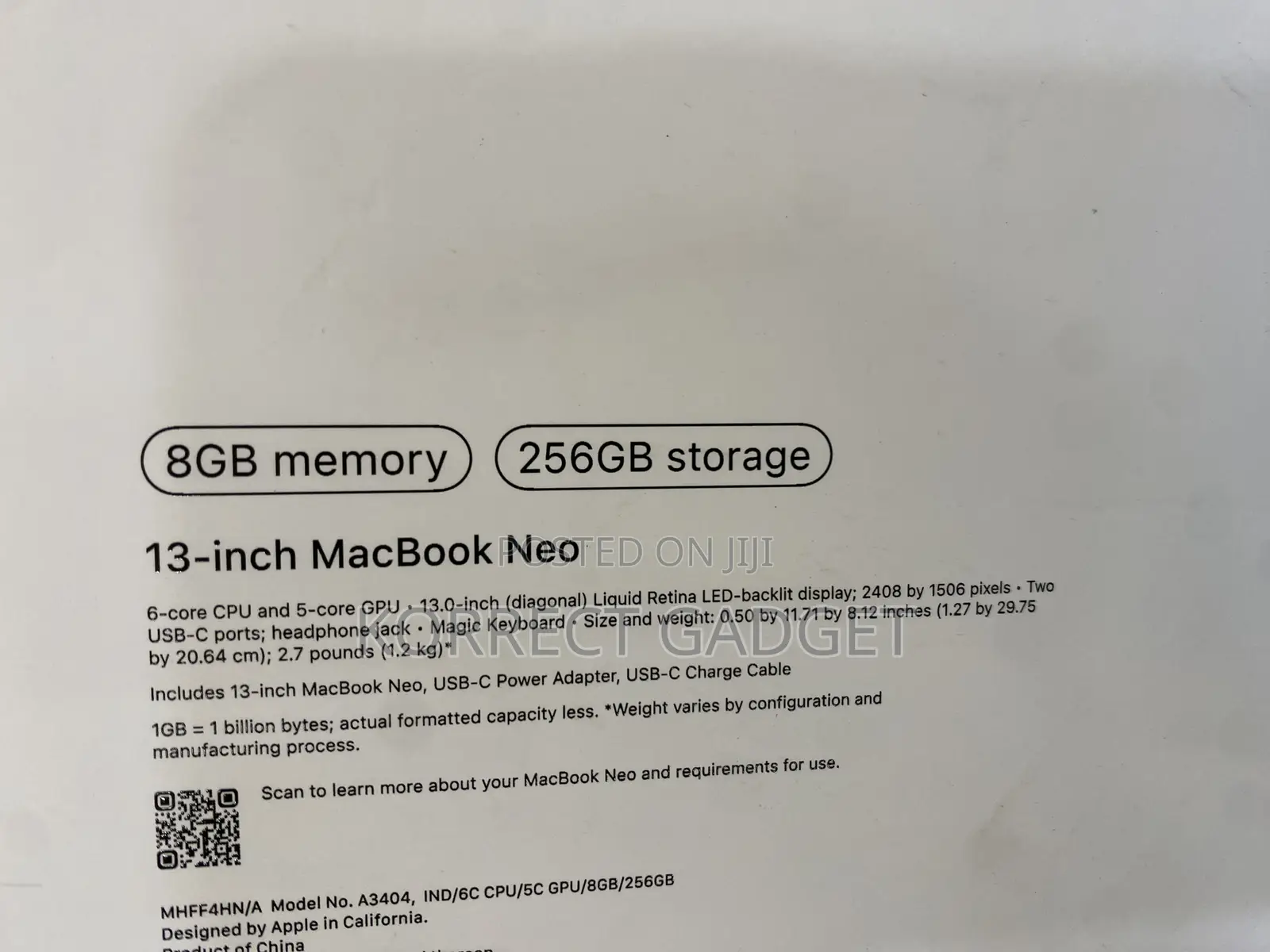 New Laptop Apple MacBook Neo 2026 8GB SSD 256GB