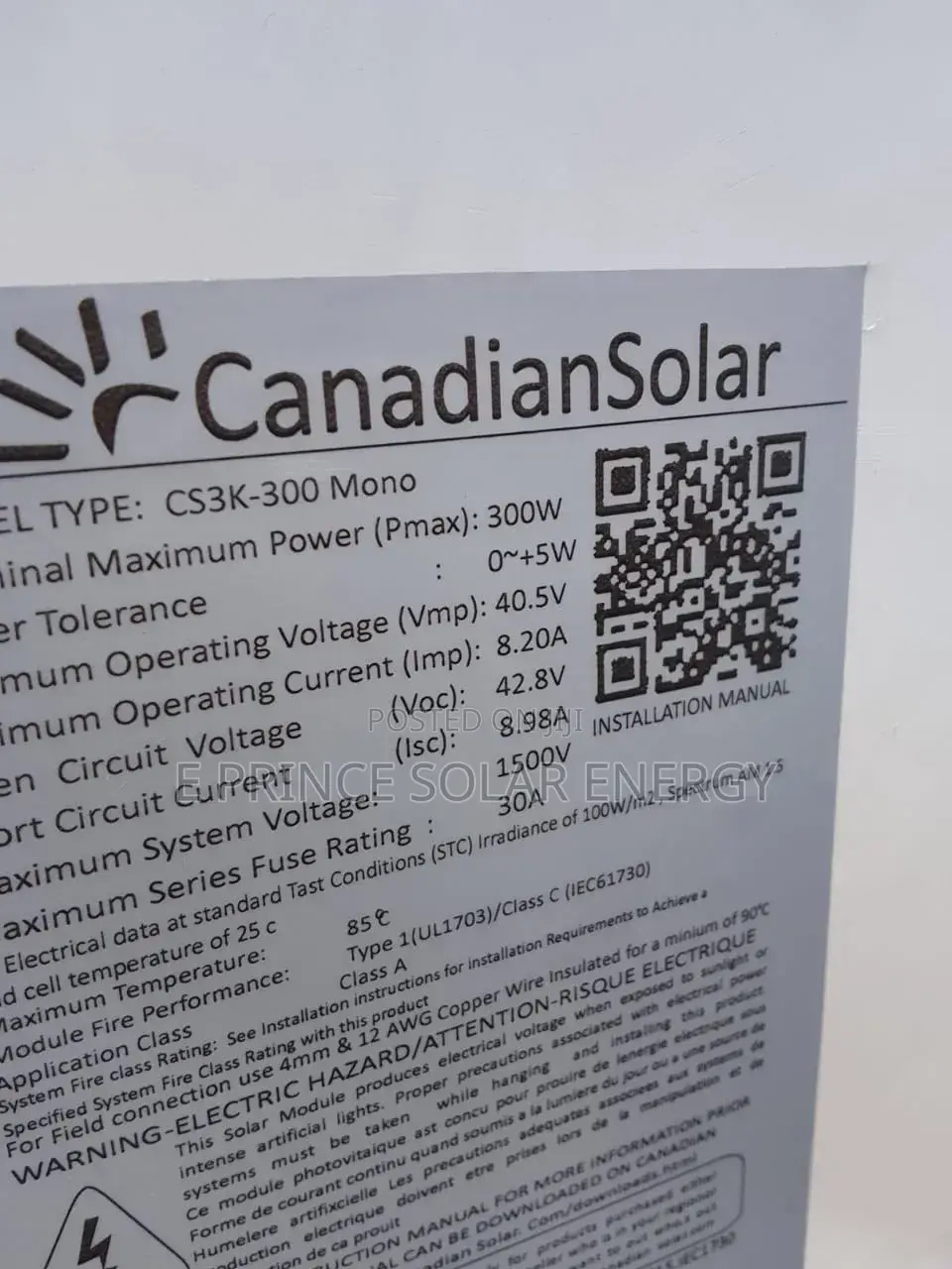 300w Canada Solar Panel 72 Cell