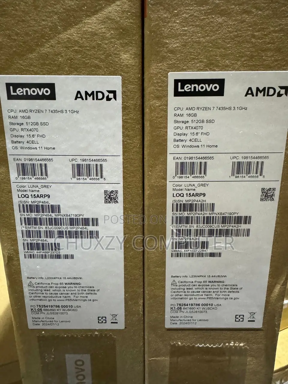 New Laptop Lenovo LOQ 15ARP9 16GB AMD Ryzen 7 SSD 512GB