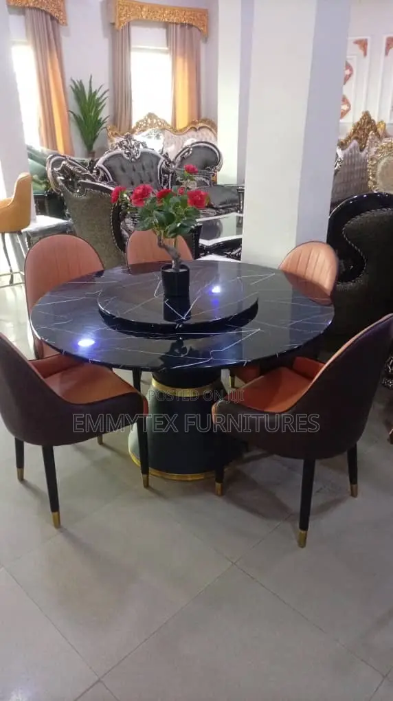 Marble Top by 6 Chairs Round Dining Table