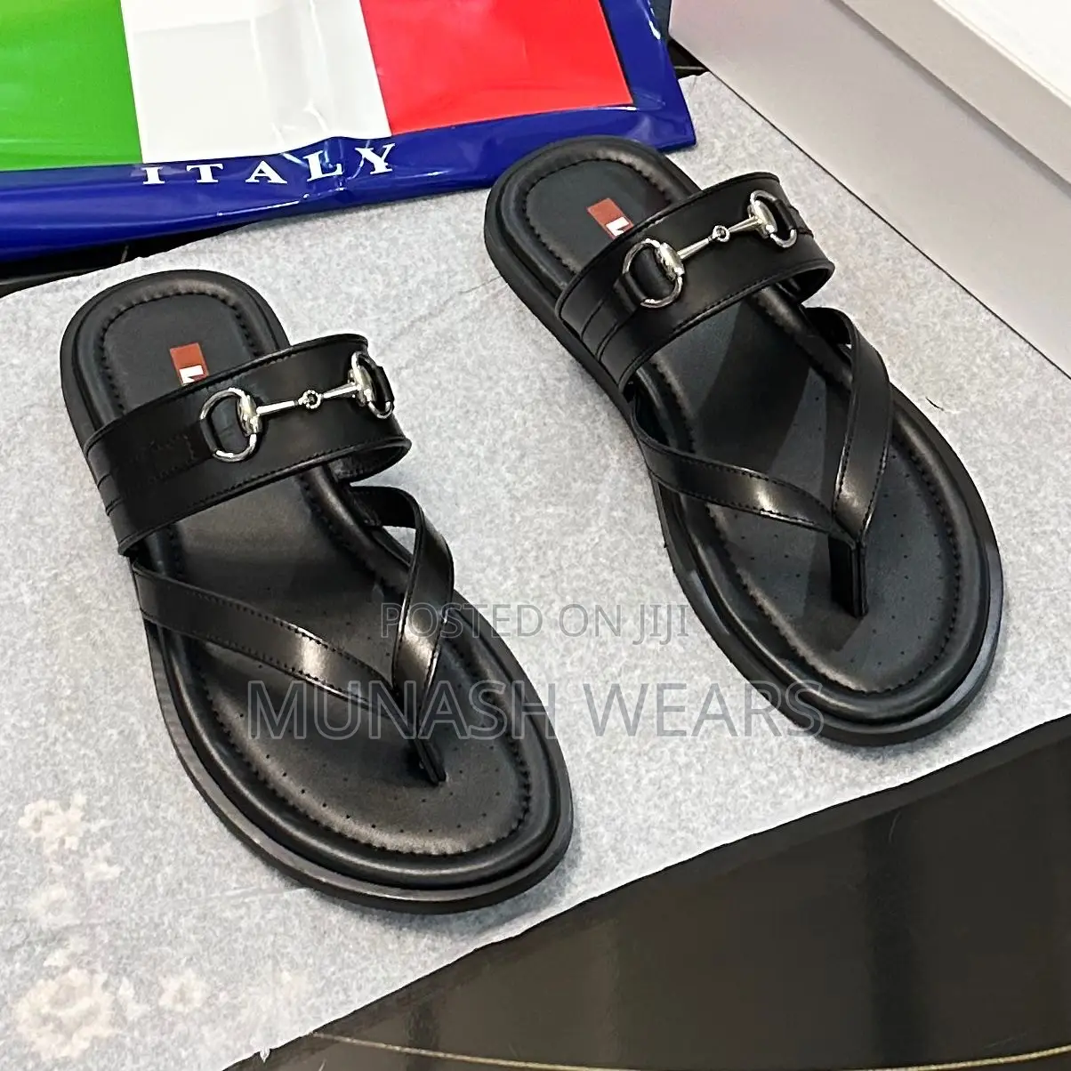 Italian Leather Slipers 40-46 Available in Black and Gold